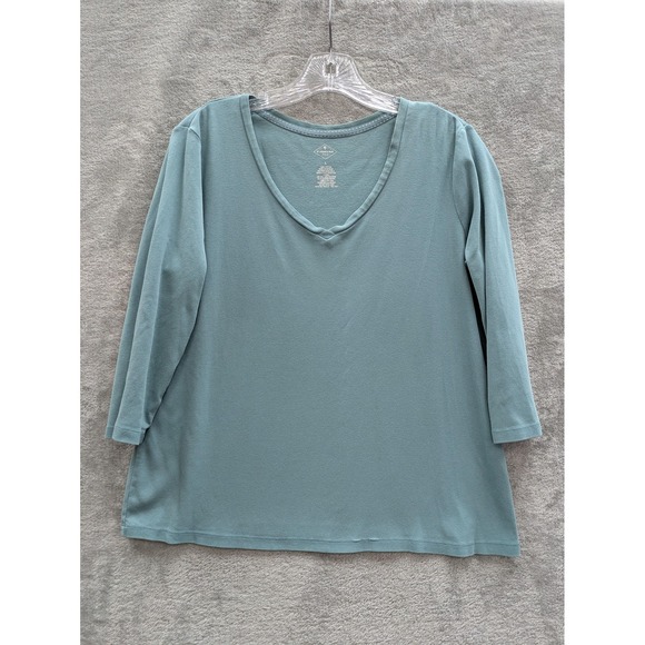 St. John's Bay Tops - St. John's Bay Shirt Womens‎ Large Blue V Neck 3/4 Sleeve Cotton Basic Jersey
